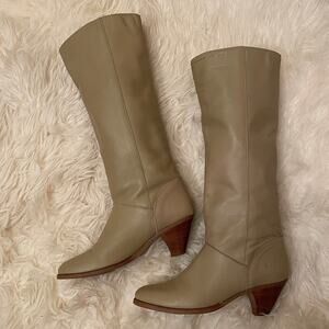 Vintage Frye 7.5N Tall Leather Riding Boots | Beige Equestrian, USA, Rare 1970s